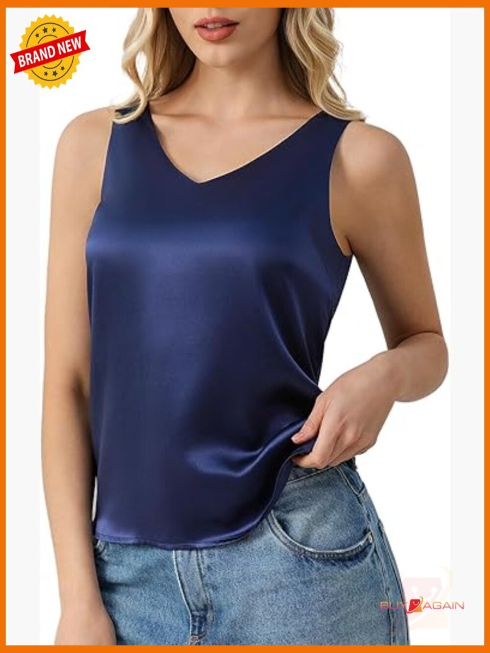 100% Mulberry Silk V-Neck Tank Top Loose Fit Sleeveless Camisole
